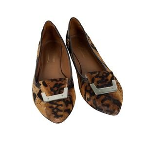 Donald J Pliner Nila Wedge Pumps Womens 9N Brown Leopard Calf Hair Patent Buckle